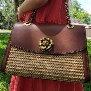 Coach raffia/straw and leather Parker bag